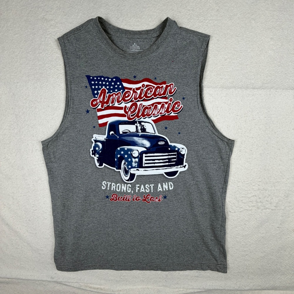 American Classic Truck Graphic Muscle Tank Top Grey Heather Mens Medium